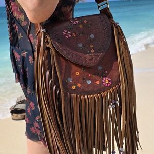 Handmade Tooled Leather Fringe Bag